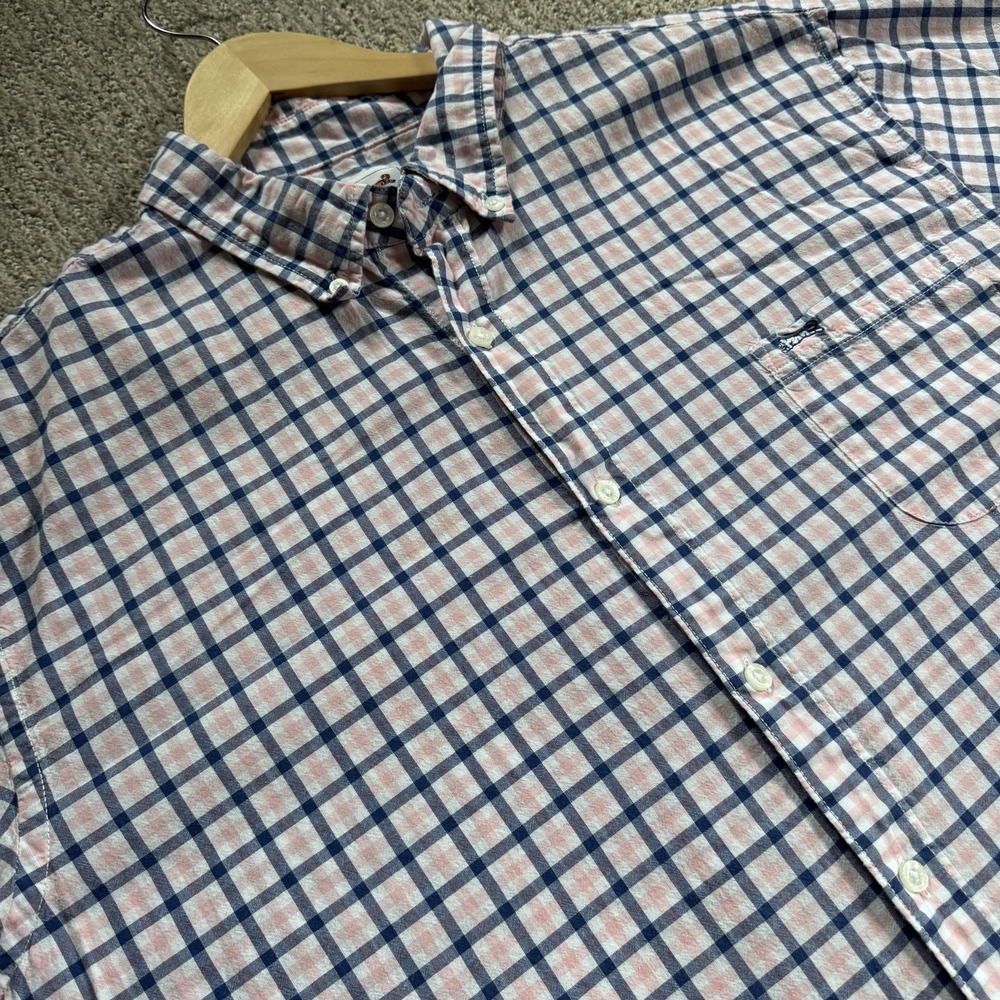 Le Tigre Button Down Short‎ Sleeve Shirt Mens XXL Pink Blue Plaid